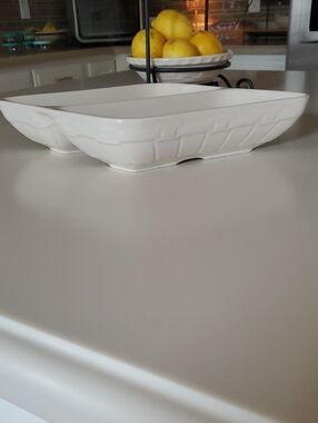 Longaberger Cream Divided Ceramic Serving Dish